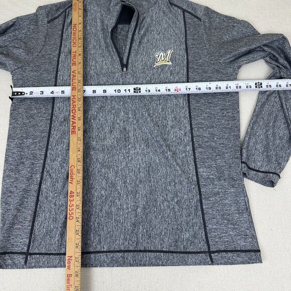 Antigua Milwaukee Brewers MLB Quarter Zip Mens Size Large Blue Gray Retro Logo - Picture 5 of 6